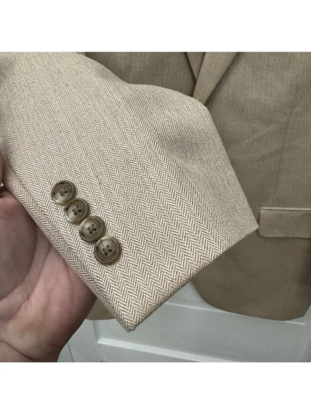Jos. A. Bank Signature 44L Silk Camel Hair Tan Herringbone Sport Coat